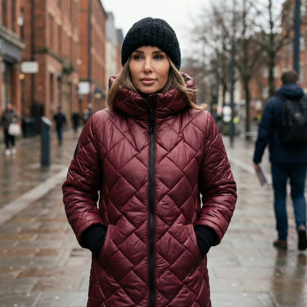 Beatrice timeless elegant longline winter coat with softly framed neckline