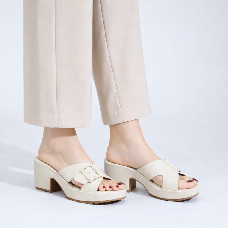 Klara chunky buckle platform block heel sandals with crossover vamp and wide strap