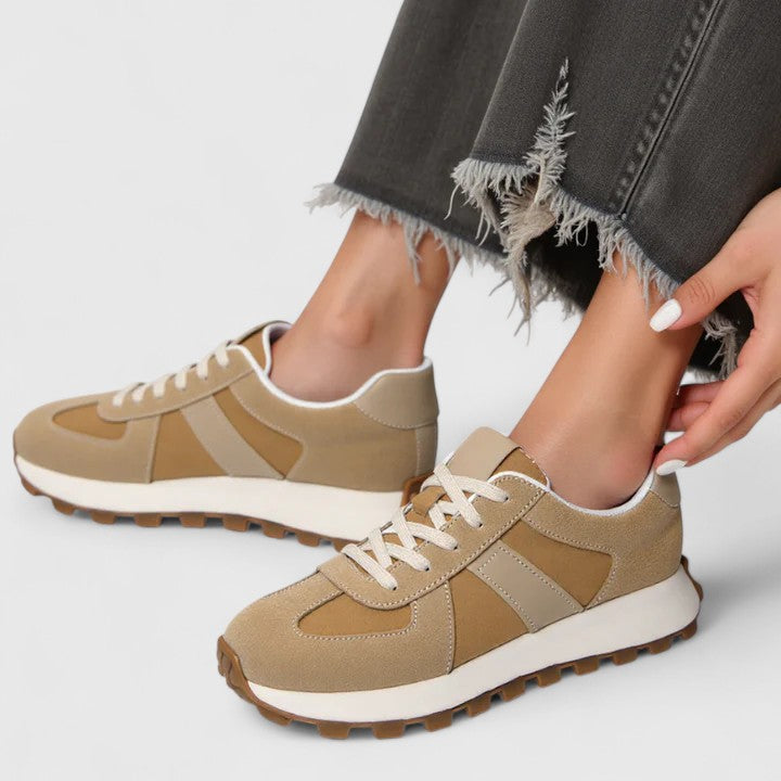 Gracelyn elegant women's sneakers with a subtle height boost, shown in white, khaki and black