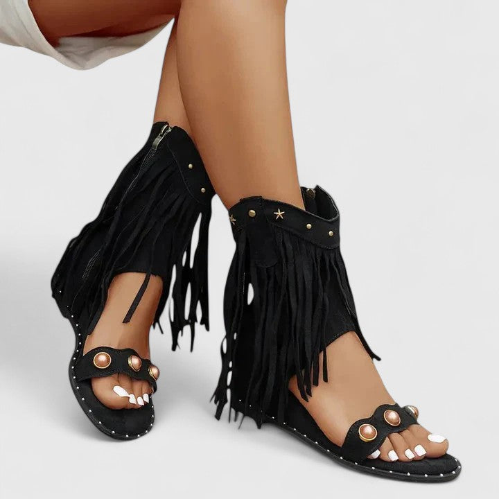 Brionna | Boho Strappy Heeled Sandals with Side Zip