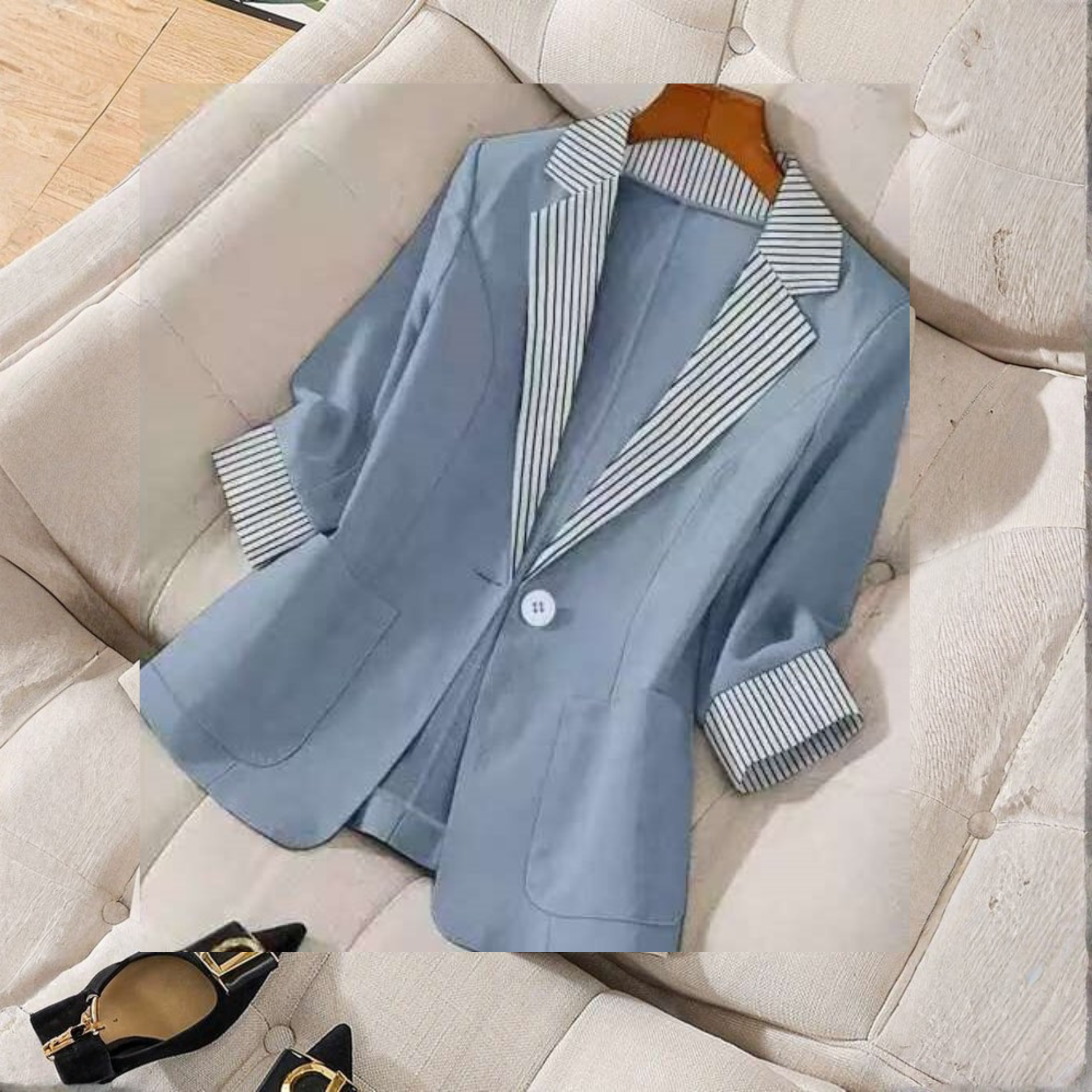 Gillian classy button front long sleeve coat in khaki, styled for everyday wear