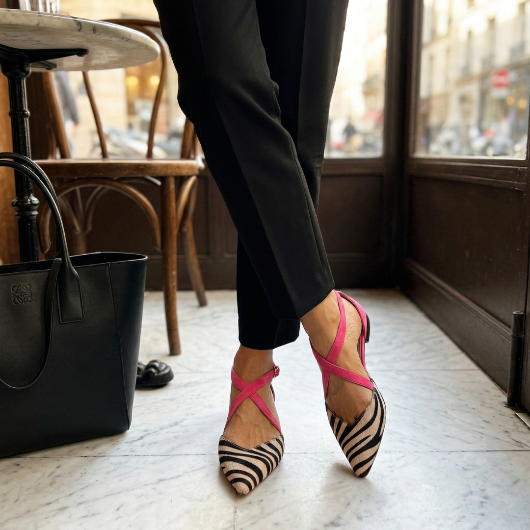 Fern strappy ballet flats for women shown in white, pink and green