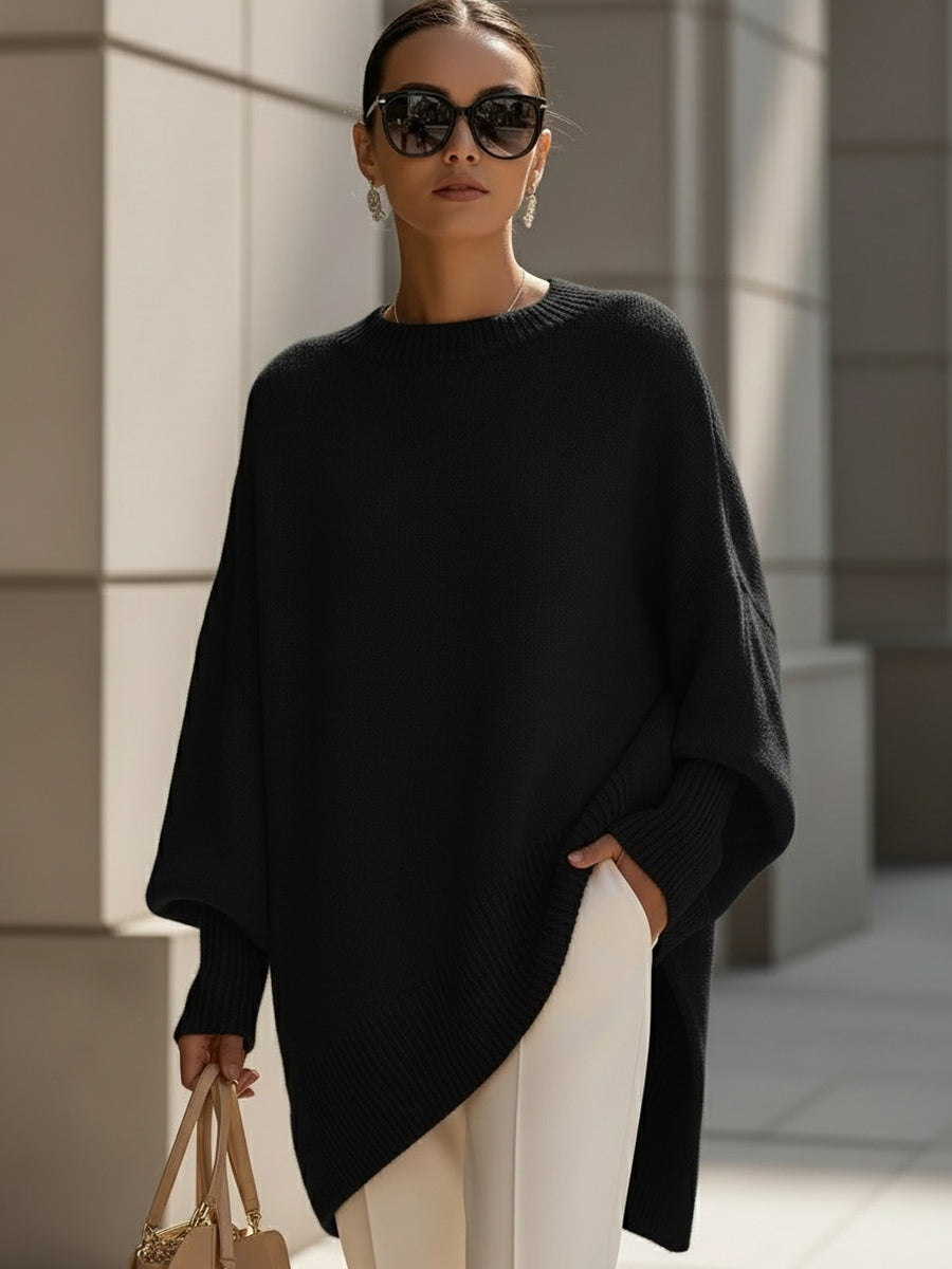 Elodie oversized wool-blend jumper with dropped shoulders, ribbed cuffs and asymmetric hem