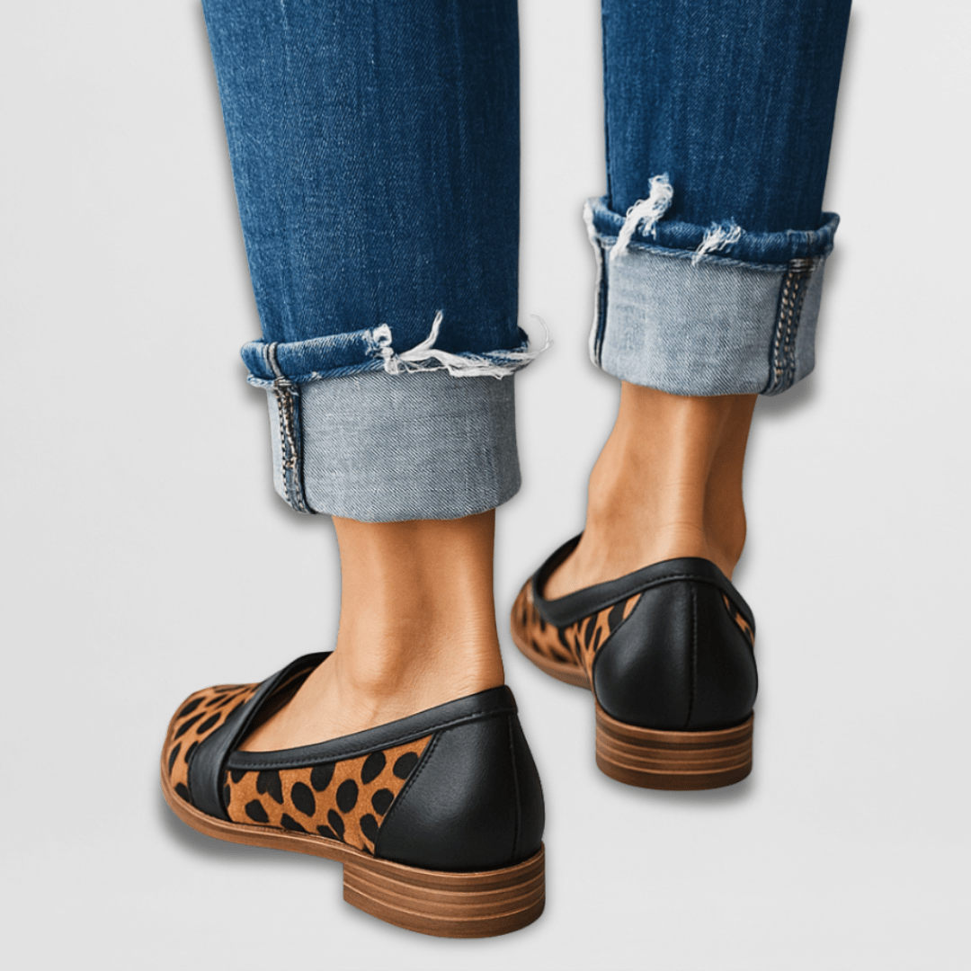 Helen soft slip-on loafers for women shown in brown, gray, black and leopard print