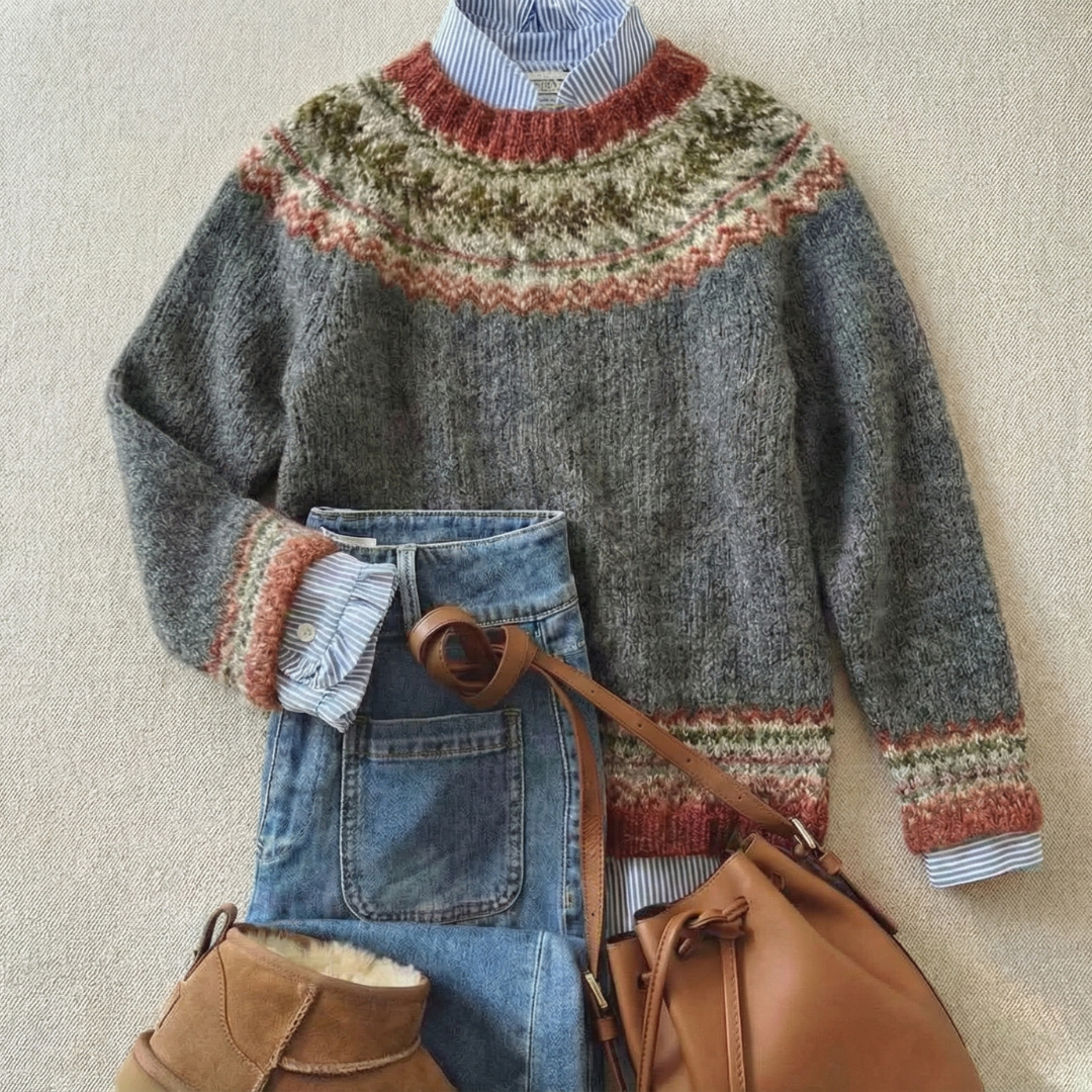 Joyce relaxed-fit jumper with vintage Nordic knit pattern and ribbed cuffs