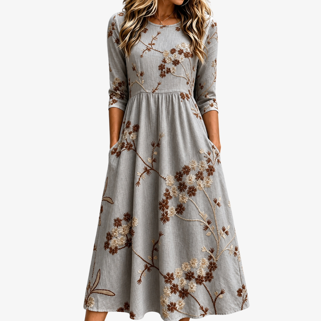 Bianca lightweight floral summer dress with pockets shown from the front