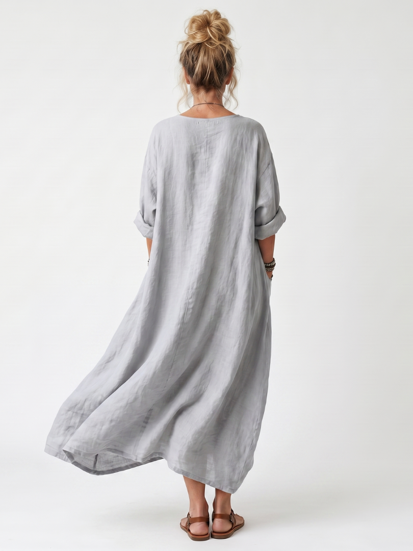 Raina multicolour contrast panel embroidered oversized midi dress with pockets