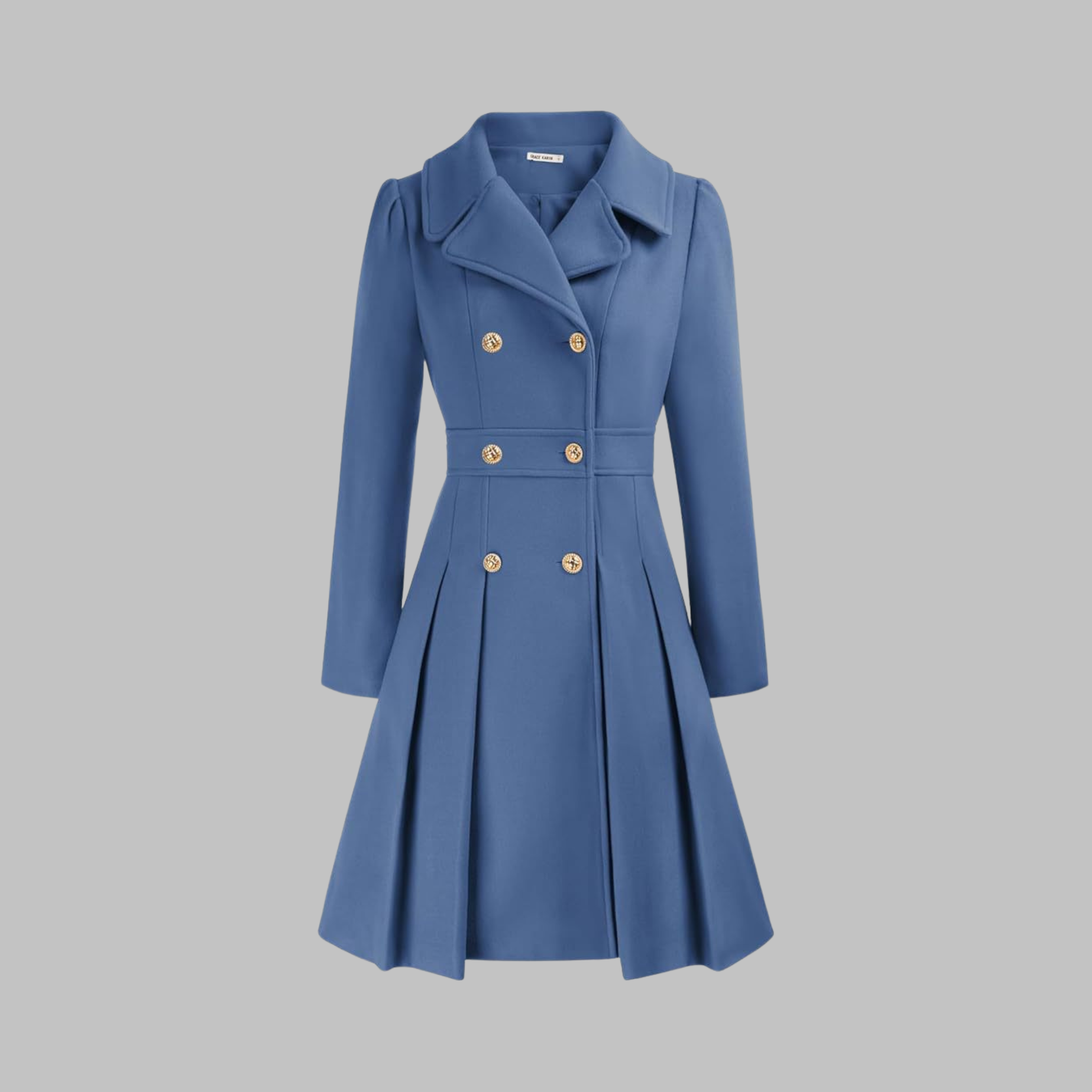 Dami double button tailored coat shown in multiple colours, AU sizing