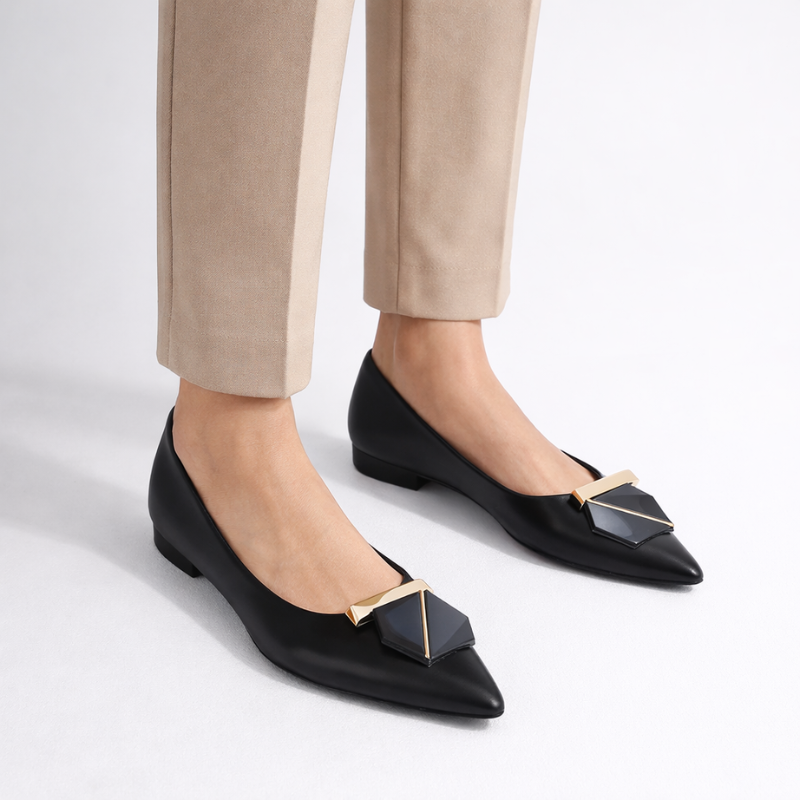 Cynthia pointed-toe ballet flats with a buckle detail and subtle heel
