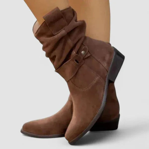 Nadine orthopedic western boots in neutral tones with cushioned sole and classic heel