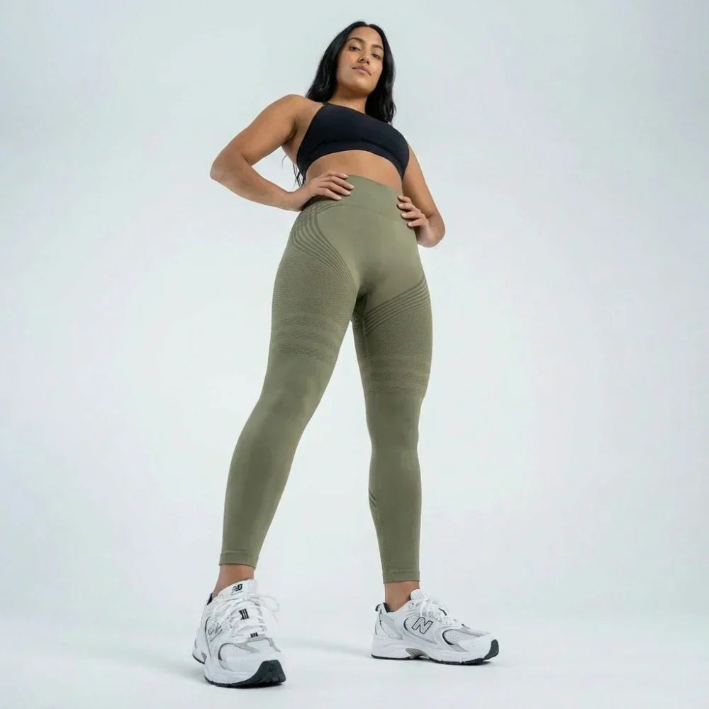 Evie military green full-length sculpting leggings for women