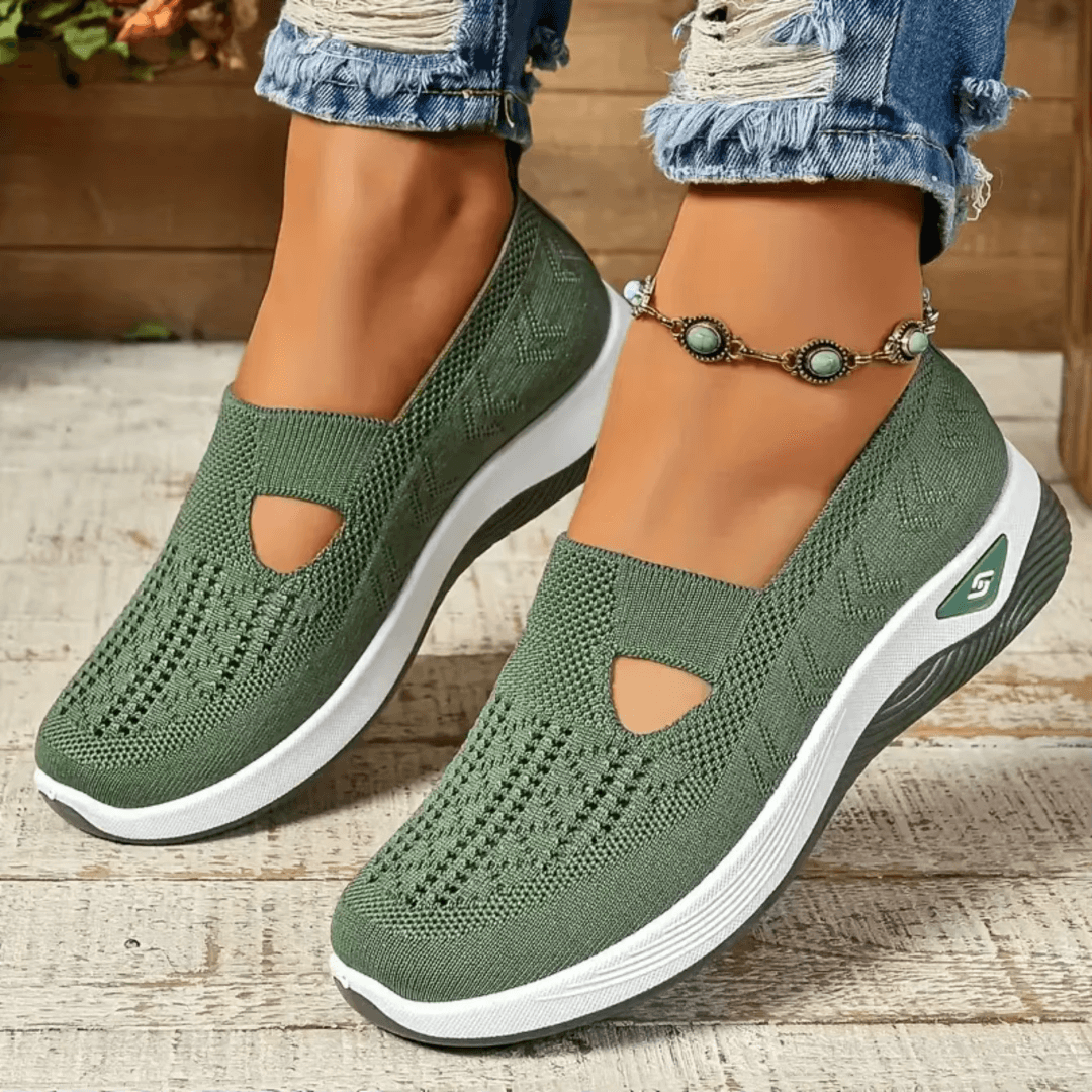 Womens cushioned slip-on shoes shown in several colours