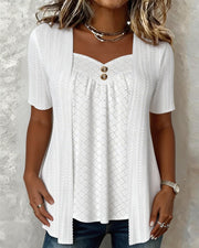 Carol layered collar patchwork shirt shown in white and black