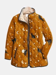 Eira quilted jacket with black cat Halloween print in a relaxed fit