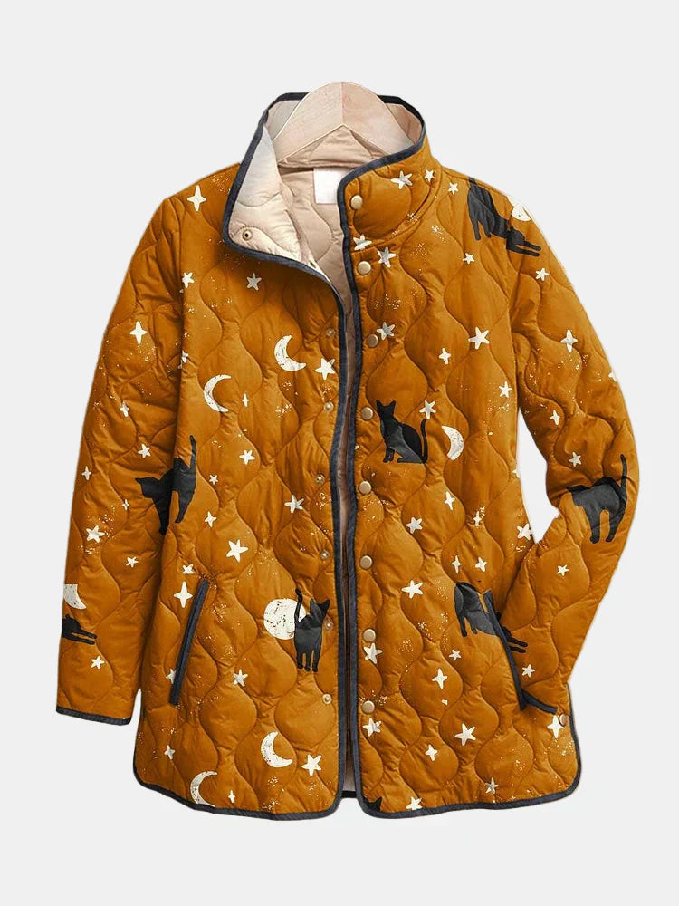 Eira quilted jacket with black cat Halloween print in a relaxed fit