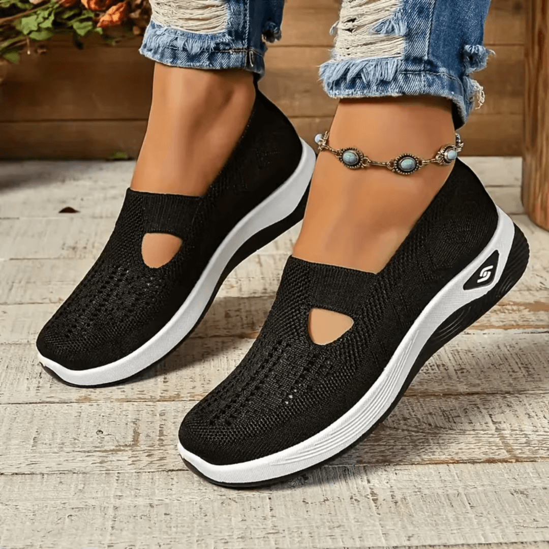 Womens cushioned slip-on shoes shown in several colours