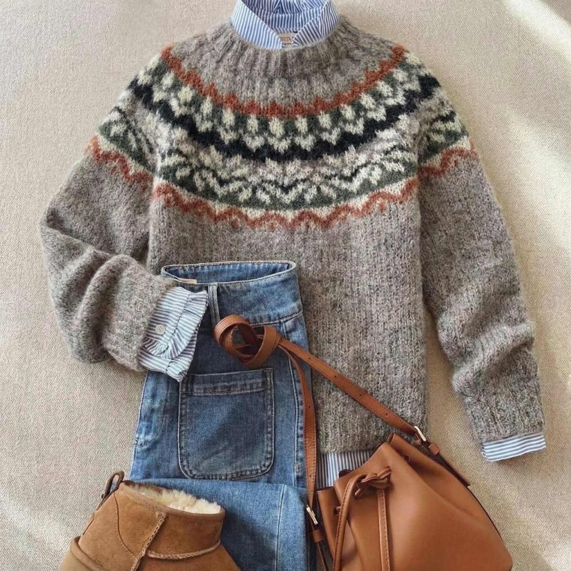 Joyce relaxed-fit jumper with vintage Nordic knit pattern and ribbed cuffs
