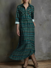Billie green plaid print long-sleeved shirt with classic check pattern