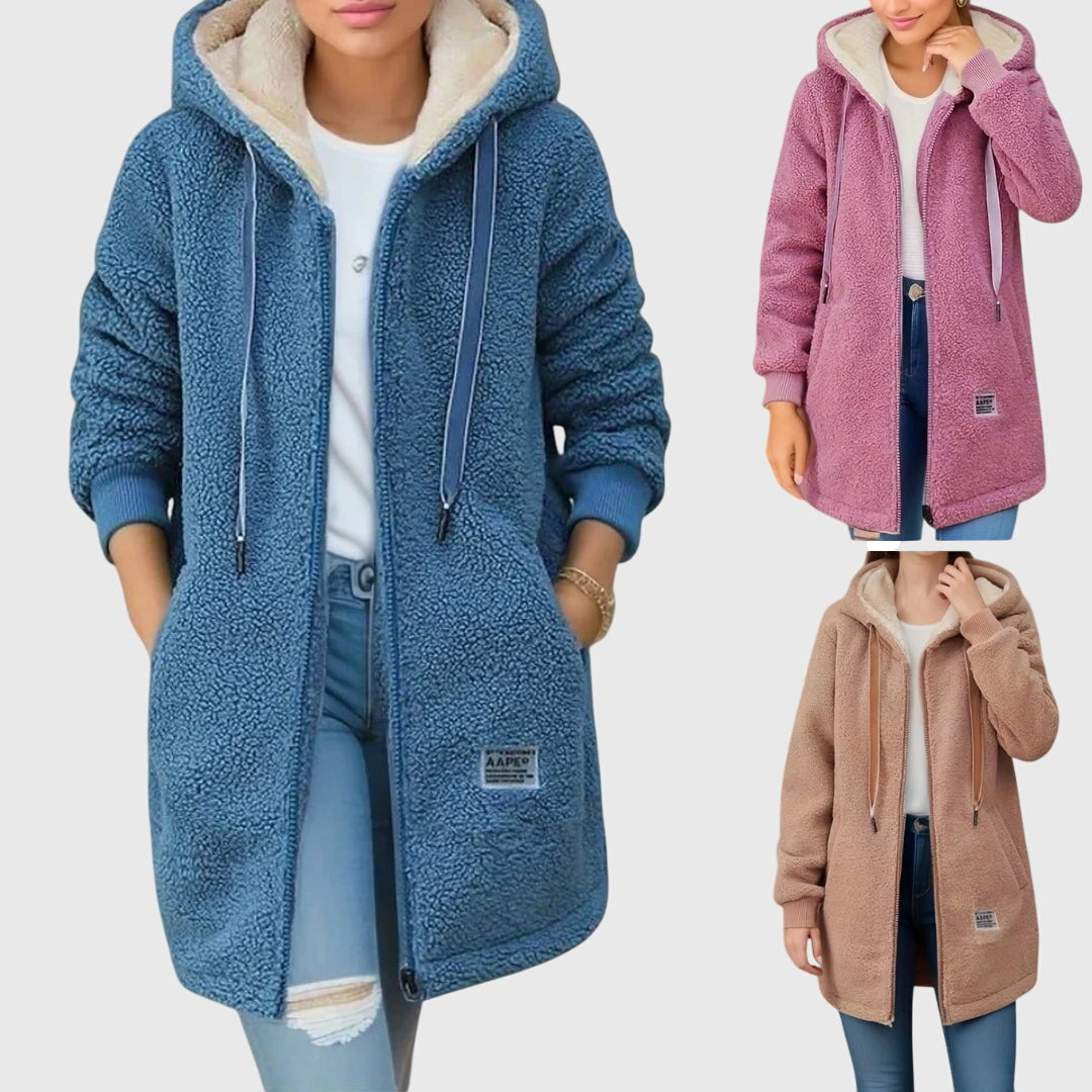 Birgita relaxed V-neck cotton blend knit jumper in blue, pink and chestnut