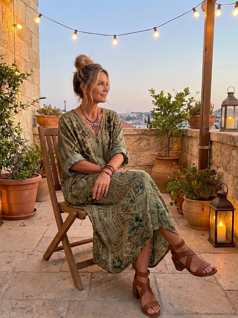 Green button front embroidered oversized pocket midi dress in a relaxed silhouette