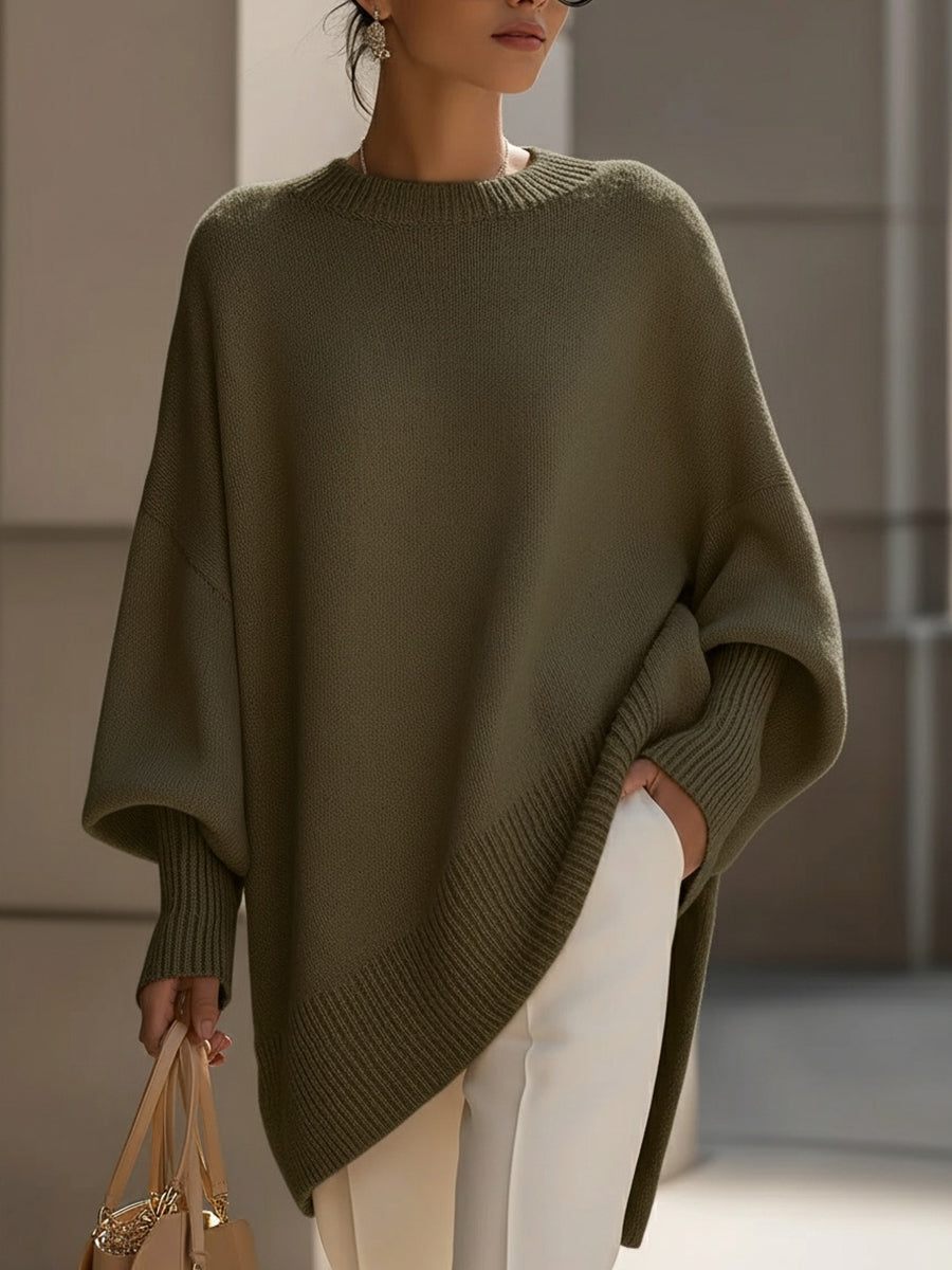 Elodie oversized wool-blend jumper with dropped shoulders, ribbed cuffs and asymmetric hem