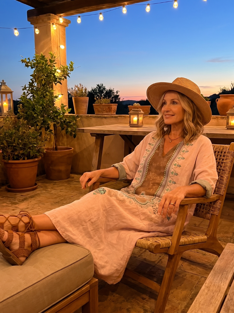 Pink embroidered panel relaxed midi dress with oversized pockets