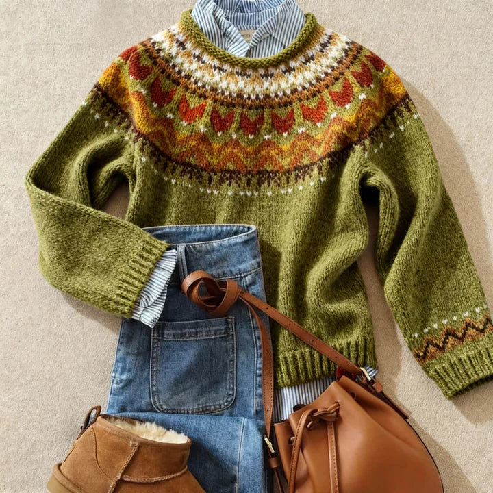 Ardent classic vintage knit sweater in green with a cozy, relaxed fit
