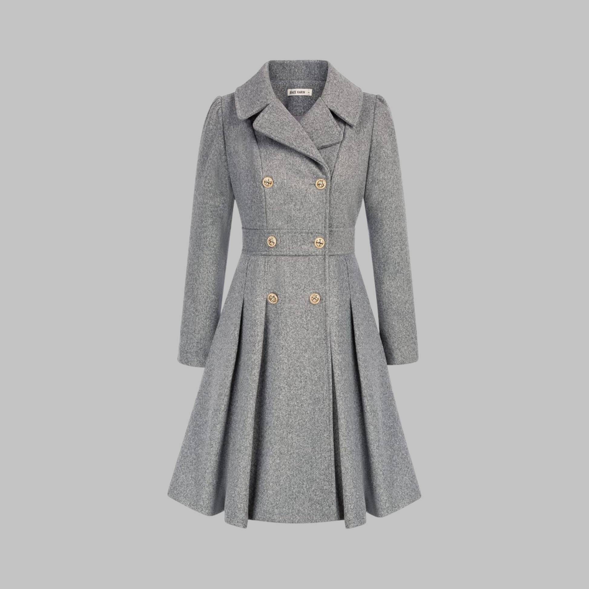Dami double button tailored coat shown in multiple colours, AU sizing