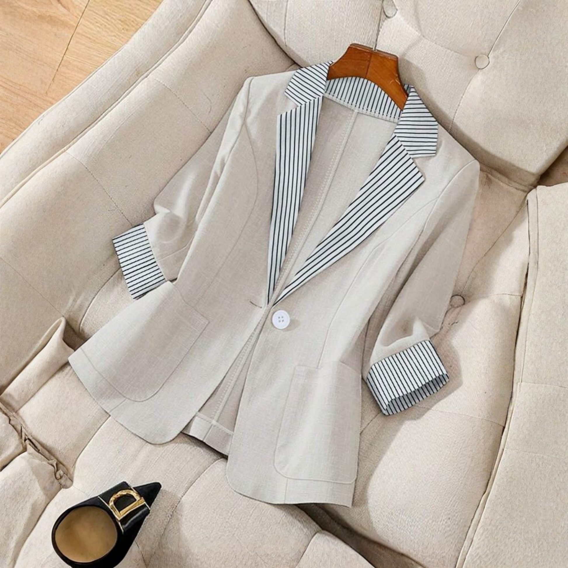 Gillian classy button front long sleeve coat in khaki, styled for everyday wear
