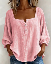 Diane square neck lantern sleeve shirt shown in soft everyday colours