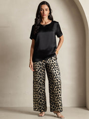Lydia pure mulberry silk pyjama set in multi, a coordinated top and bottom sleepwear set