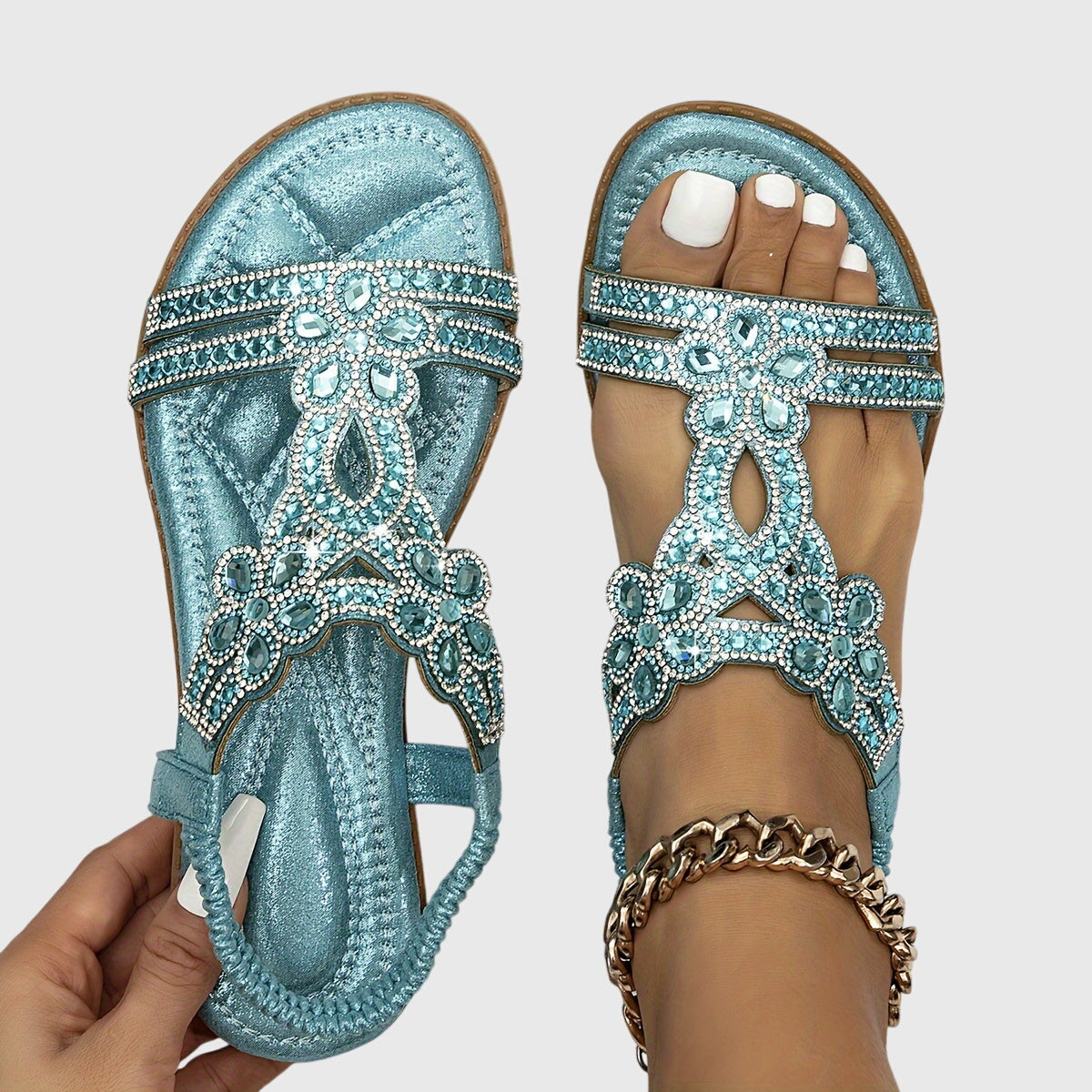 Blessy | Rhinestone Slingback Sandals with Padded Insole