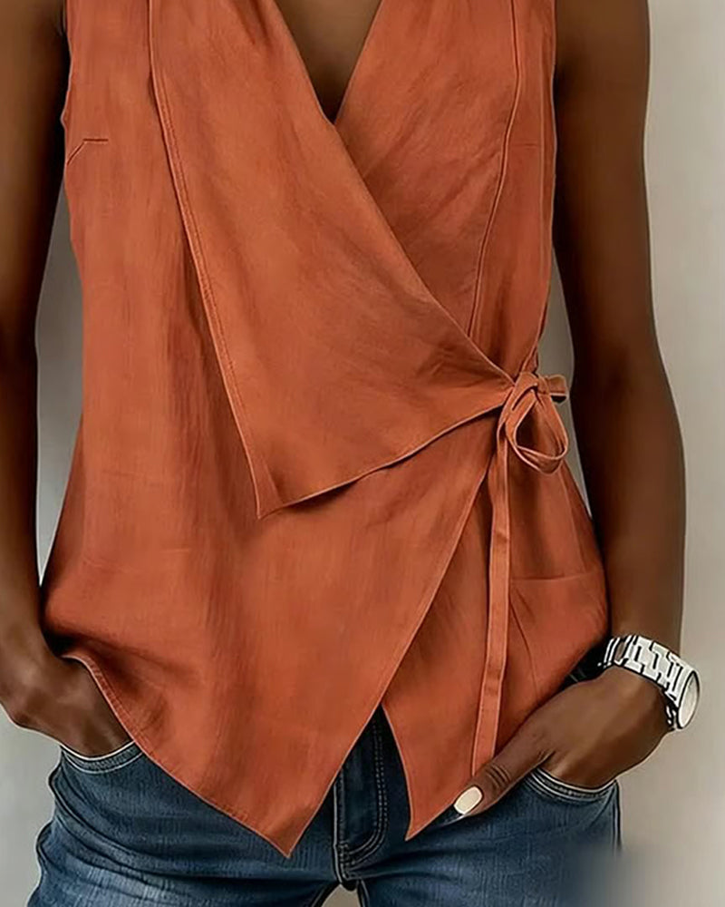 Brenda wide strap crossover top with front bow detail, shown in multiple colours