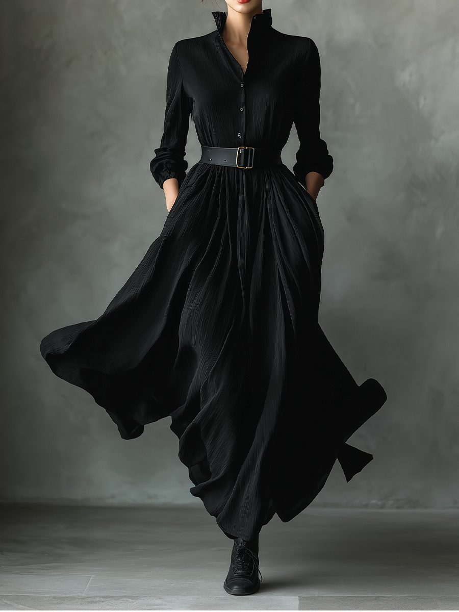 Zara black textured pleated dress with a flattering, elegant silhouette