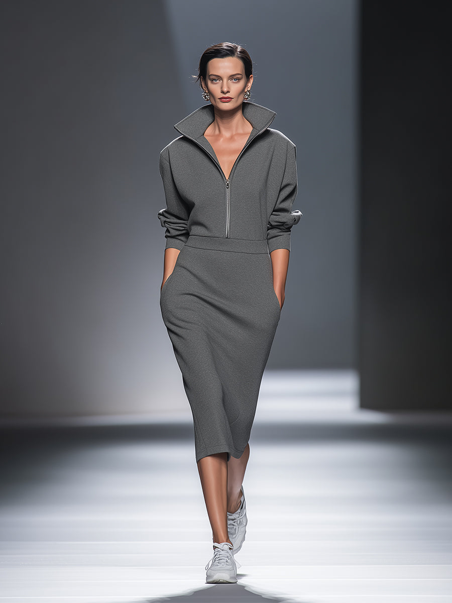 Xanthe casual grey cotton blend half-sleeve top with a relaxed, flattering silhouette