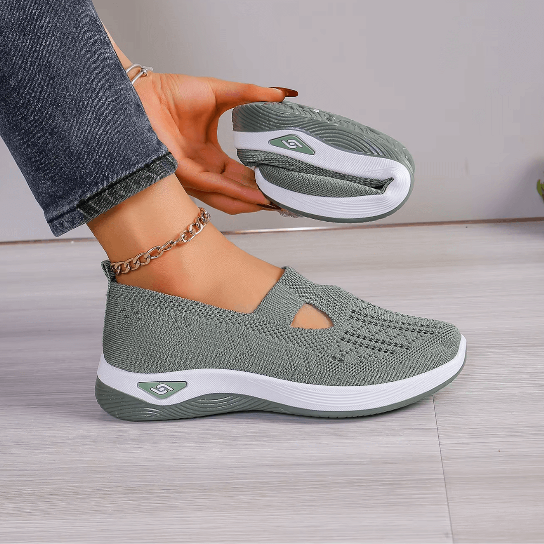 Womens cushioned slip-on shoes shown in several colours