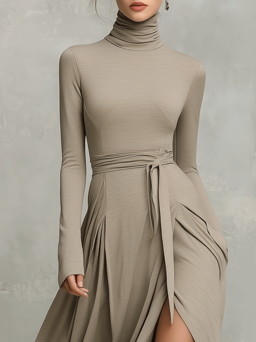 Ximena elegant figure-flattering long dress in beige for women