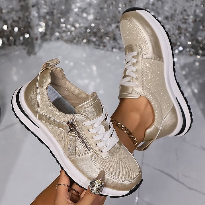 Ashlyn comfortable everyday slip-on sneakers shown in silver, gold, black and brown
