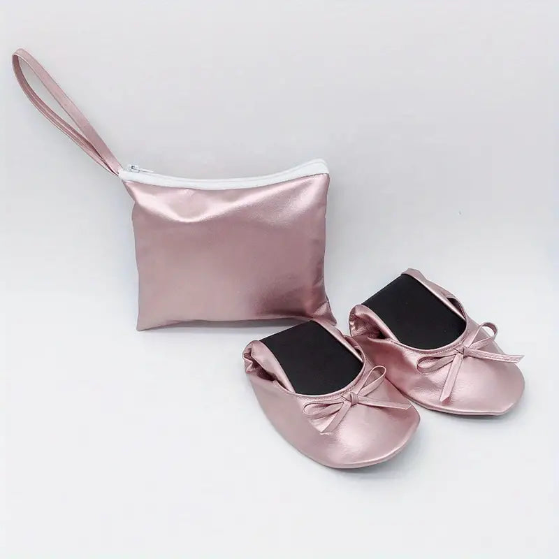 Foldable ballet flats with matching carrying case in neutral tones