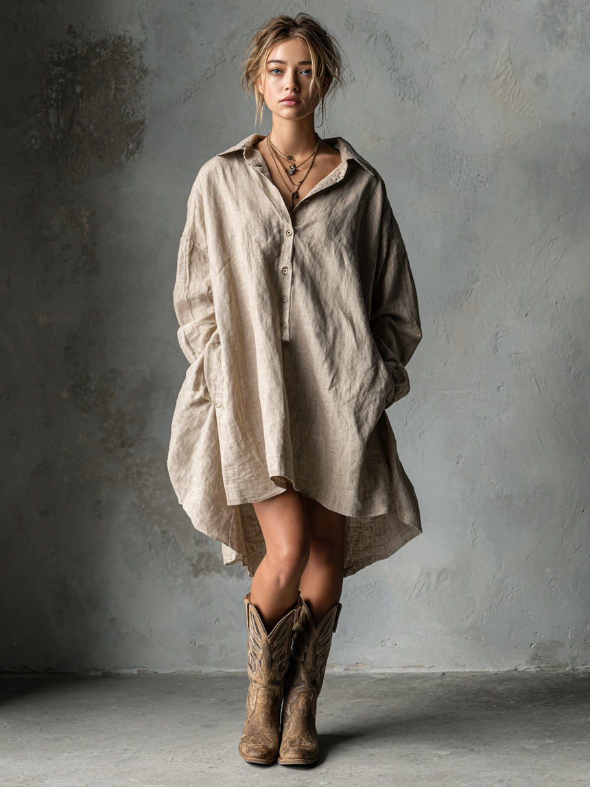 Yvette relaxed cotton linen dress in khaki with an easy summer silhouette
