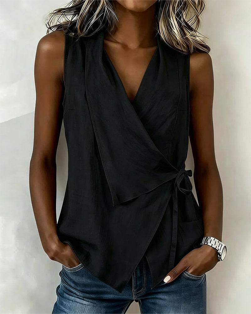 Brenda wide strap crossover top with front bow detail, shown in multiple colours