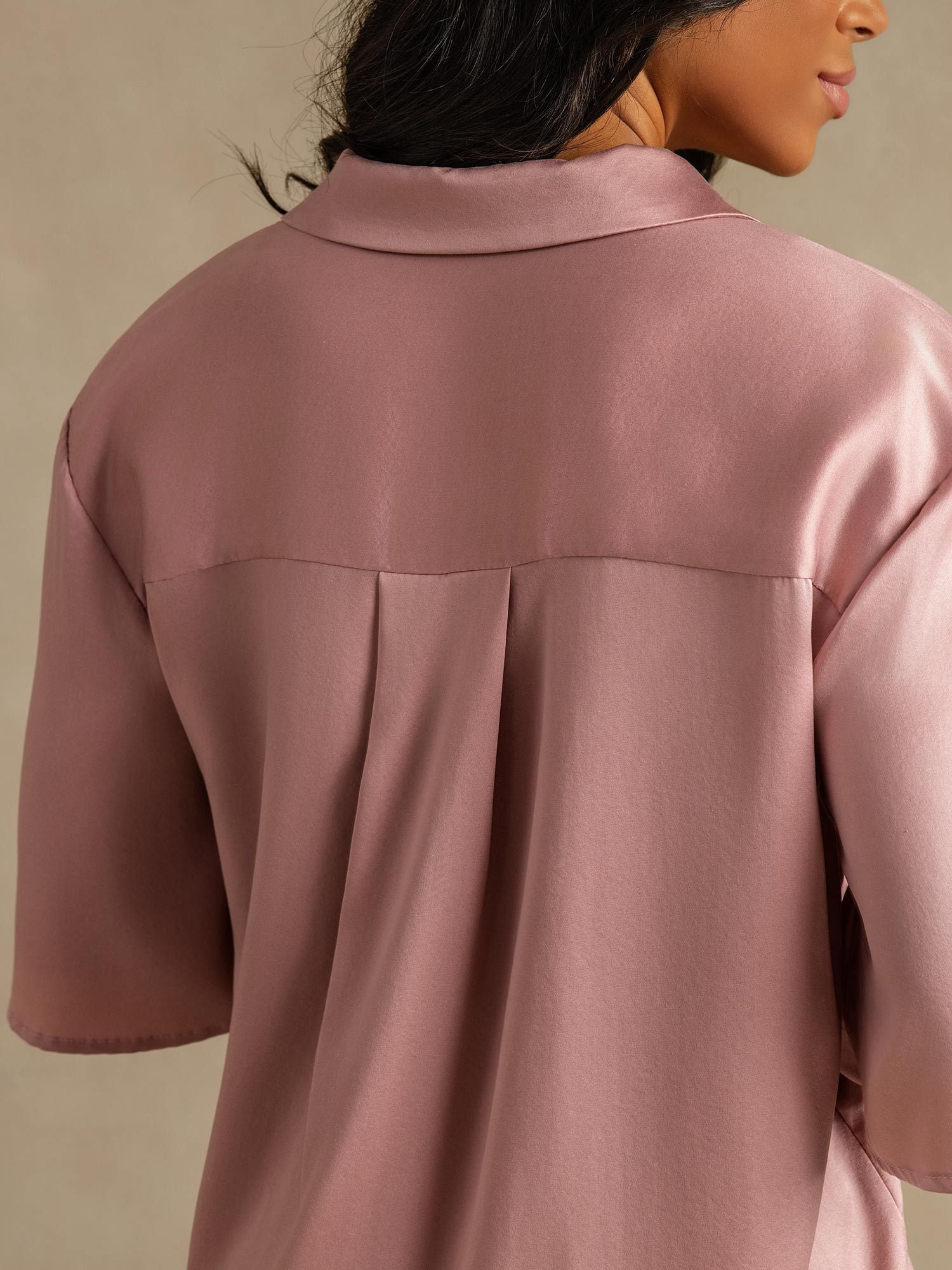Louise modern pyjama set in pure mulberry silk shown in soft colour options