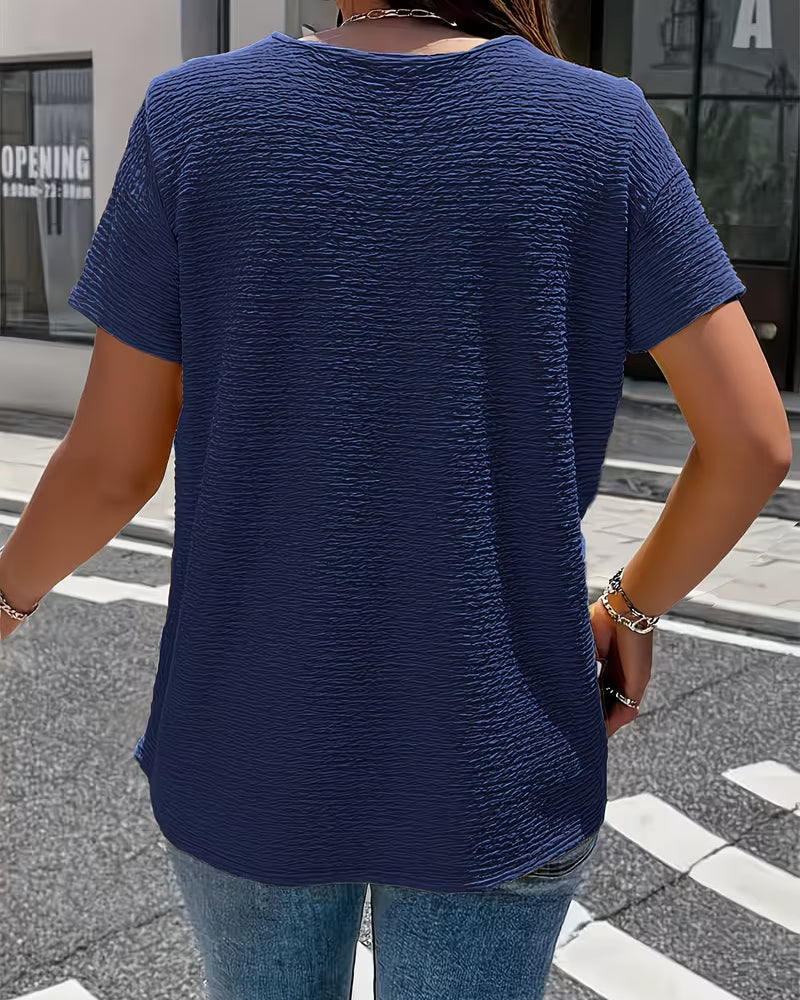 Barbara collar tee with buttons shown in several colours