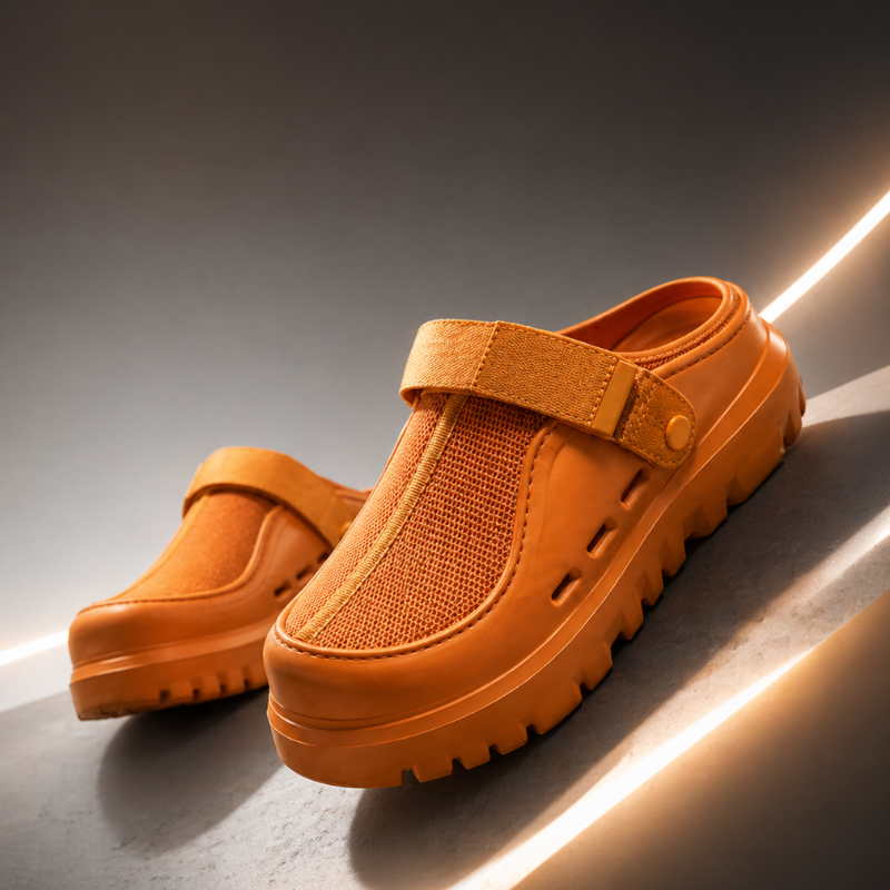 Breathable mesh slip-on sandals with adjustable hook-and-loop back strap