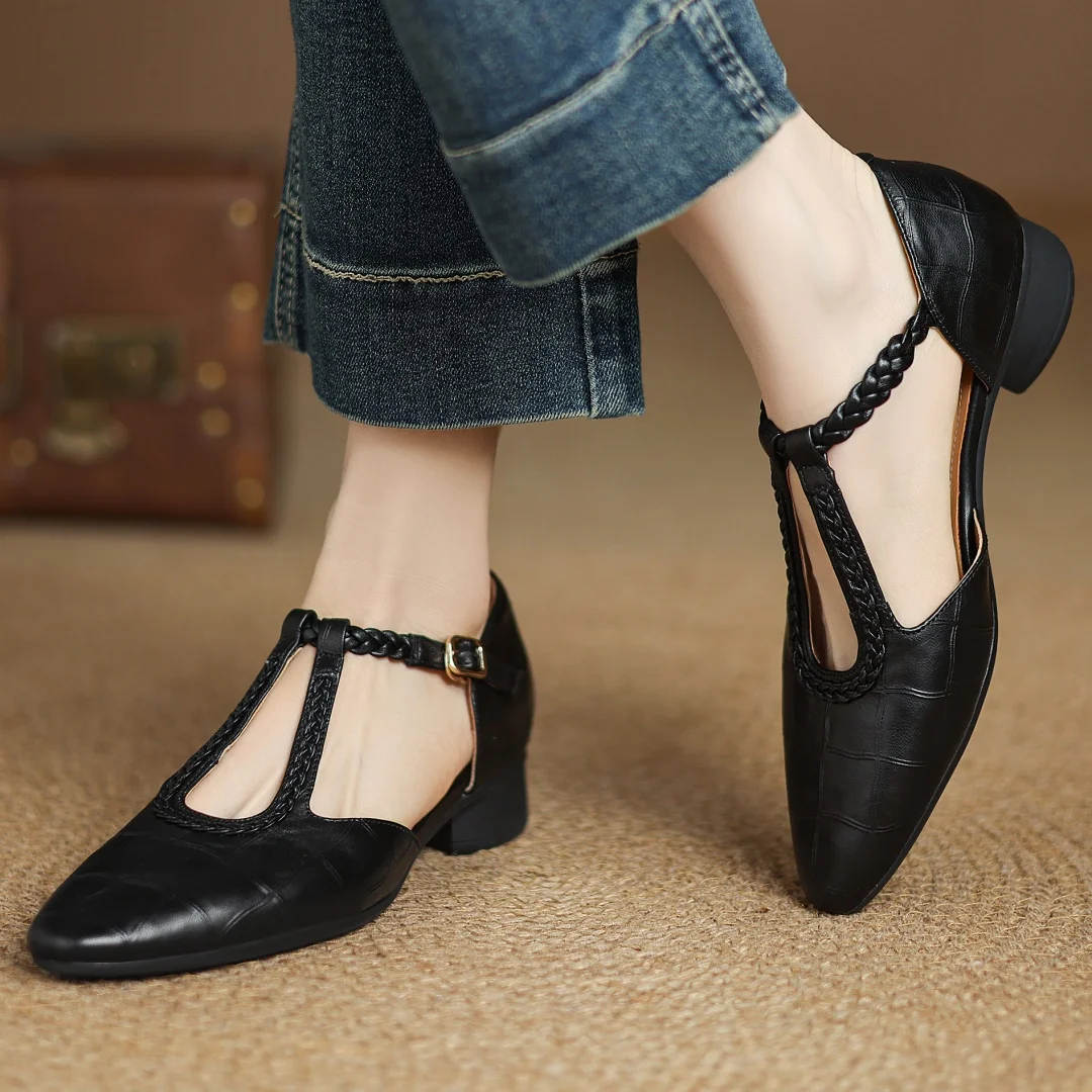 Classic Mary Jane flats shown in brown and black