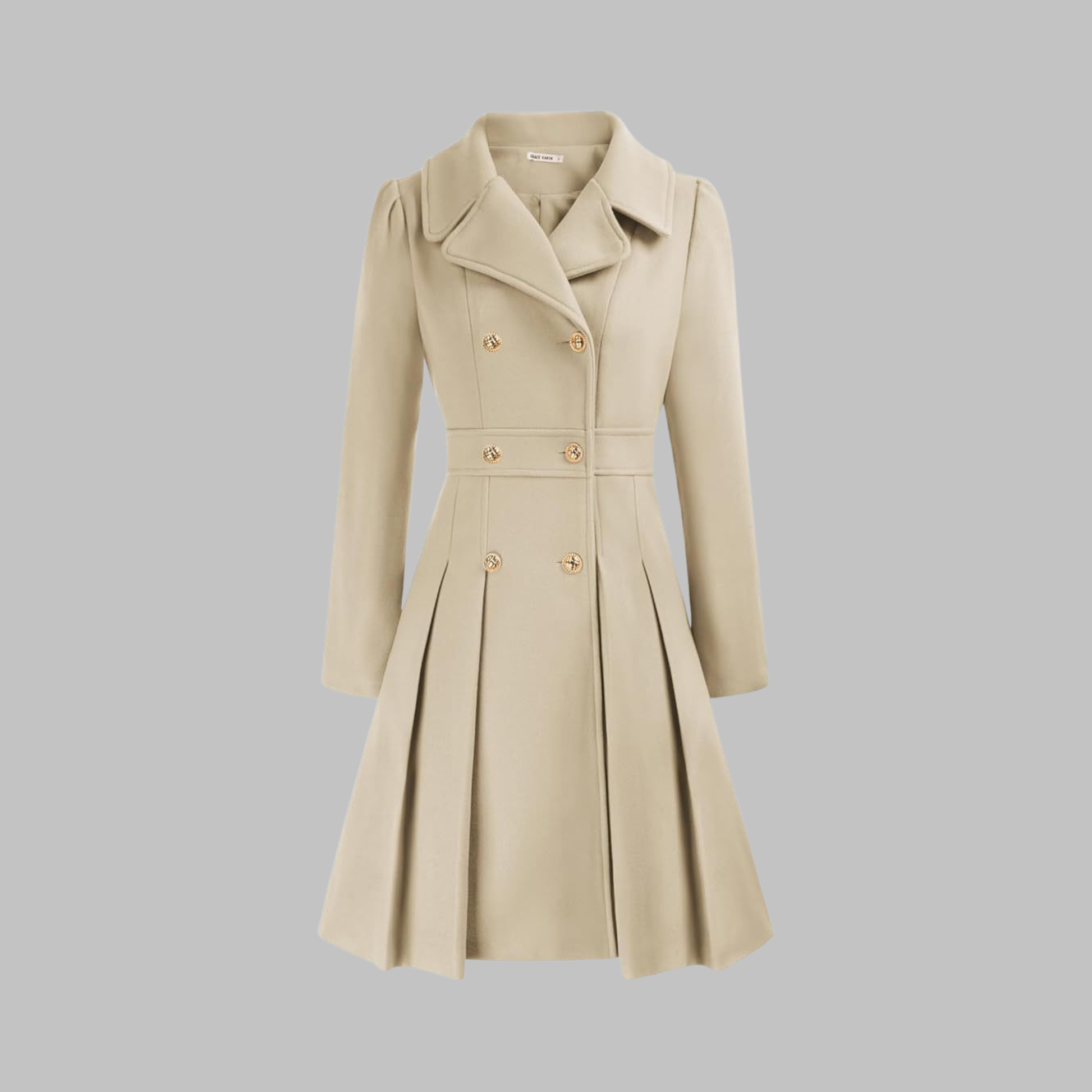 Dami double button tailored coat shown in multiple colours, AU sizing