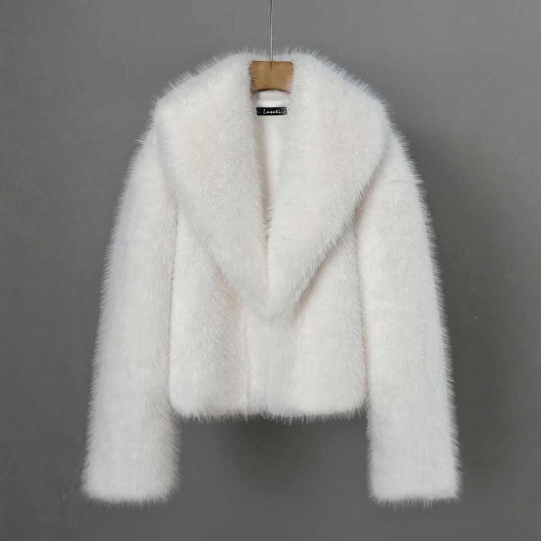 Celestia faux fur loose coat in brown with a relaxed, plush silhouette