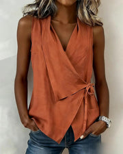 Brenda wide strap crossover top with front bow detail, shown in multiple colours