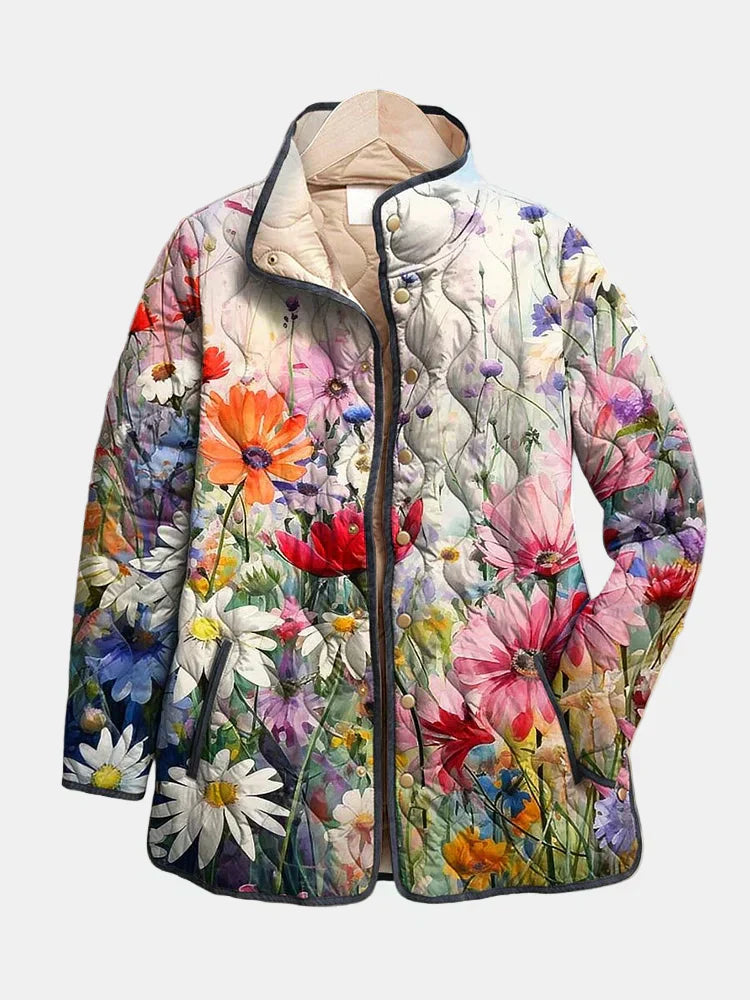 Kaia multicolour vintage floral print quilted jacket styled for layering