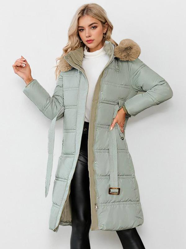 Leyla plush belted coat with waist tie shown in brown, black, off white and pale green